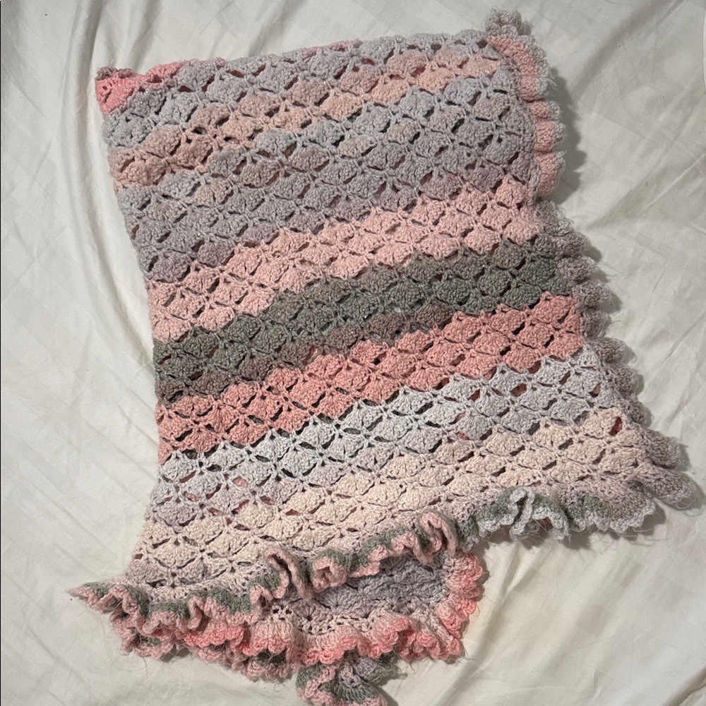 SOLD SOLD SOLD Crochet Blanket with Pink and Gray Tones